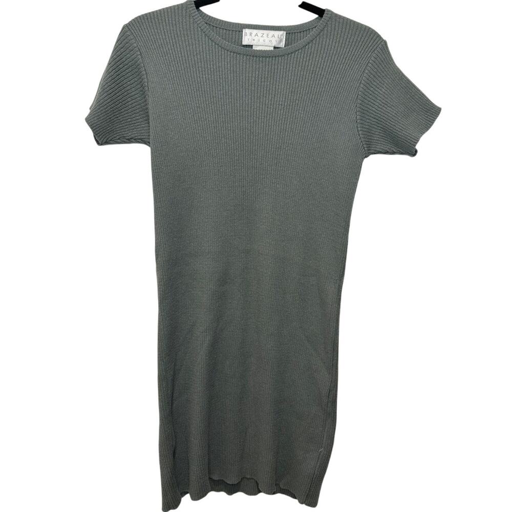 Vintage Brazeau Tricot 100% Cotton Short Sleeve Mini Dress in Forest Green